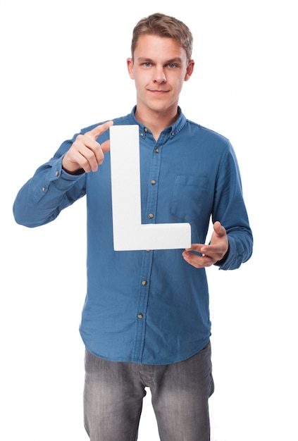 Free photo smiling man with the letter 