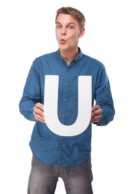 Smiling man with the letter "u"