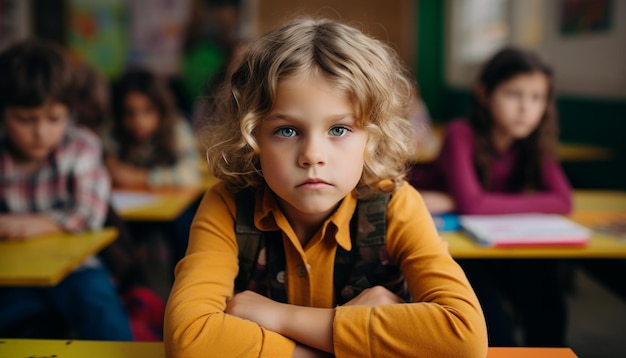 Free photo smiling school children studying in a classroom generated by ai