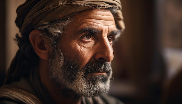 Smiling senior man with gray beard and turban generated by AI