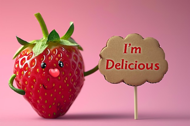 Free photo smiling strawberry with a panel ai generated