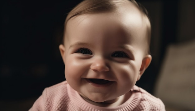 웃는 유아는 AI가 생성한 실내에서 기쁨과 순수함을 선사합니다.