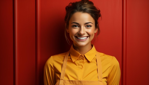 Free photo smiling woman confident and beautiful looking at camera with happiness generated by artificial intelligence