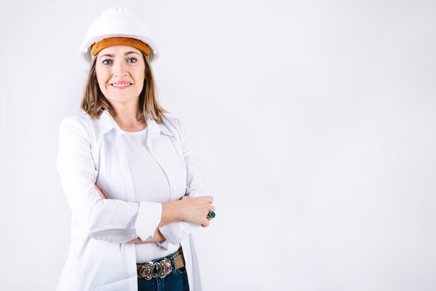 Smiling woman in helmet