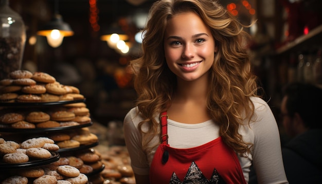 無料写真 人工知能によって生成された焼物を握る小売店の笑顔の女性