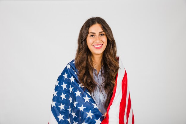 Smiling woman in USA flag