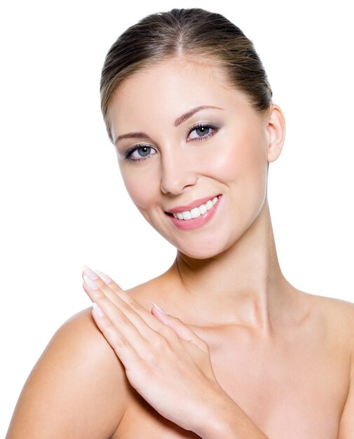 Smiling woman with clean skin