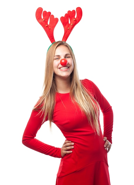 Free photo smiling woman with reindeer antlers