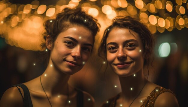 Smiling young adults embrace in beautiful lighting generated by AI