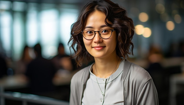 Smiling young woman confident businesswoman indoors at office generated by AI