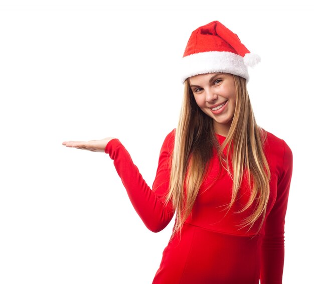 Smiling young woman with empty palm