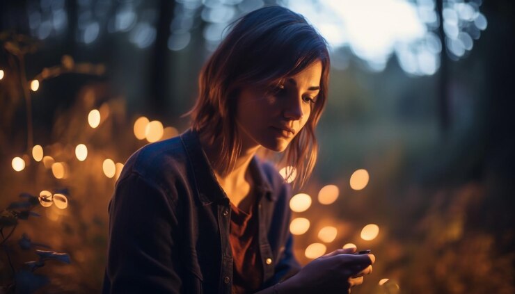 मुफ़्त फोटो smiling young women illuminated by christmas lights generated by ai