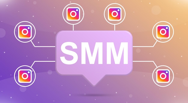 3d 주위에 instagram 로고 아이콘이 있는 smm 말풍선