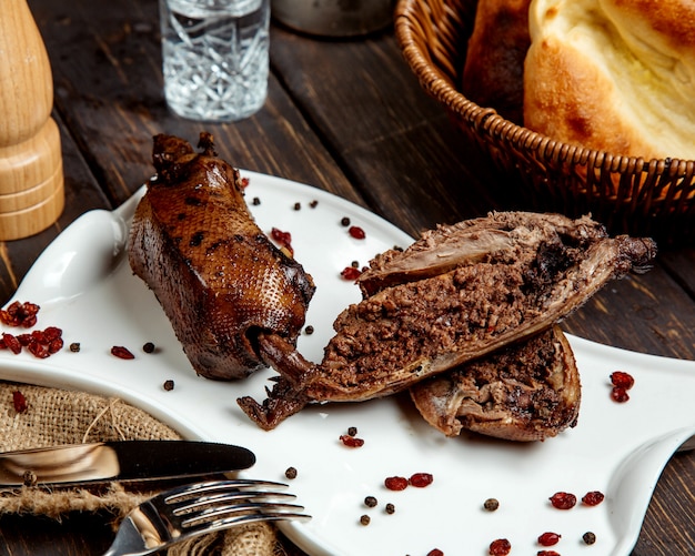 Smoked quail with filling inside