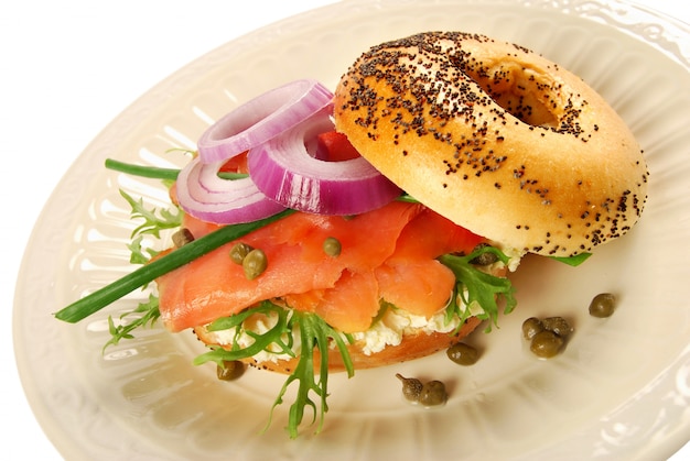 Smoked salmon bagel sandwich