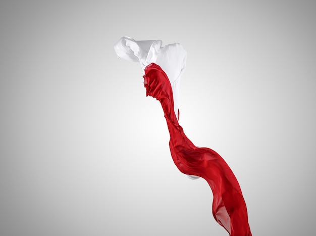 Smooth elegant transparent red and white cloth separated on gray.