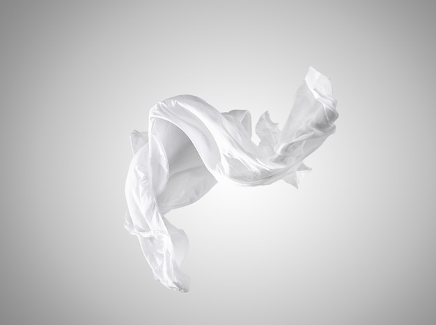 Smooth elegant transparent white cloth separated on gray background.
