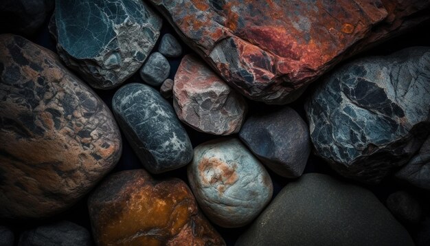 Smooth pebble stack wet from ocean wave generated by AI