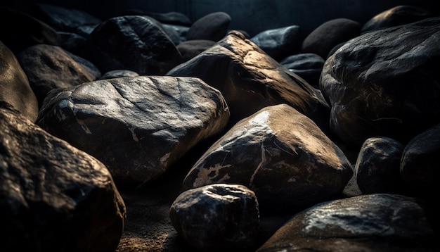 Free photo smooth pebbles stack on wet sand coastline beauty generated by ai