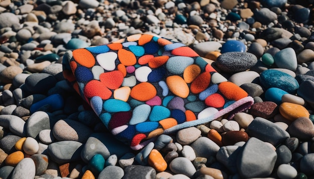 無料写真 aiによって生成された砂のカラフルなパターンに滑らかな石が積み重なる