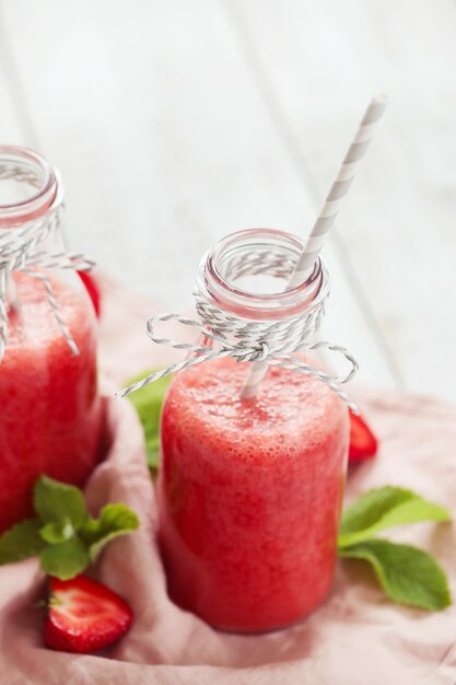 Smoothie drink with strawberries