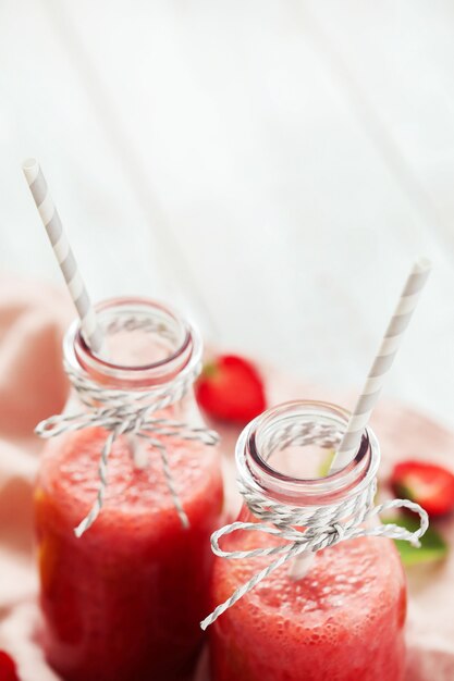 Smoothie drink with strawberries