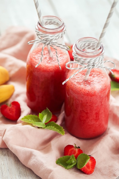 Smoothie drink with strawberries