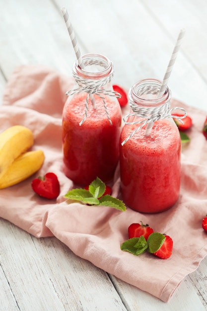 Smoothie drink with strawberries