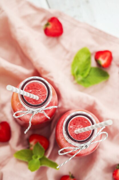 Smoothie drink with strawberries