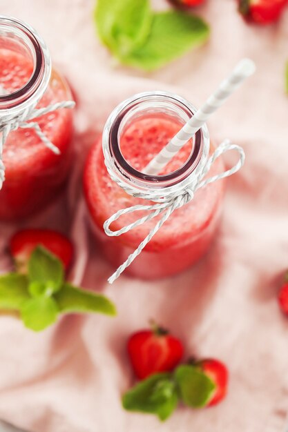 Smoothie drink with strawberries