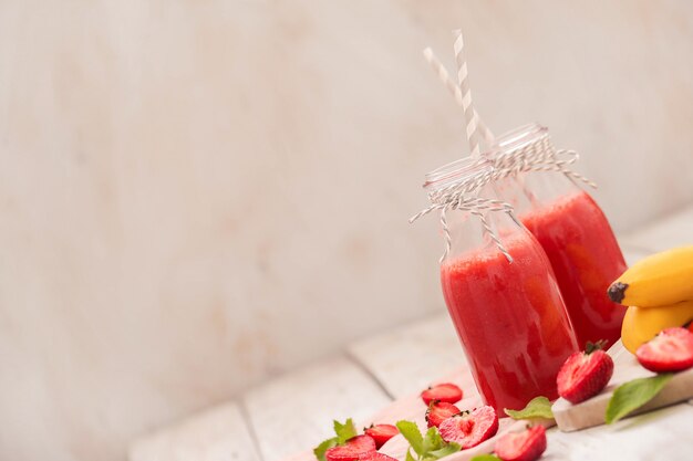 Smoothie drink with strawberries