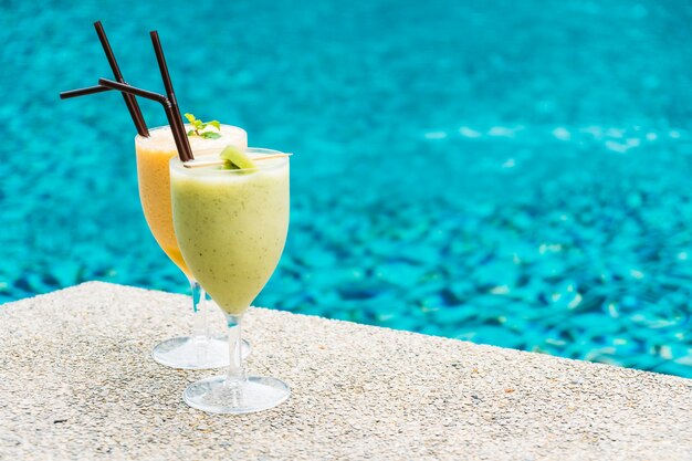 Smoothies with pool background