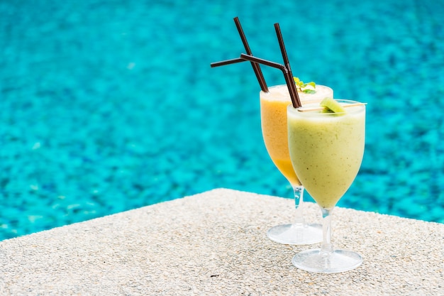 Smoothies with pool background