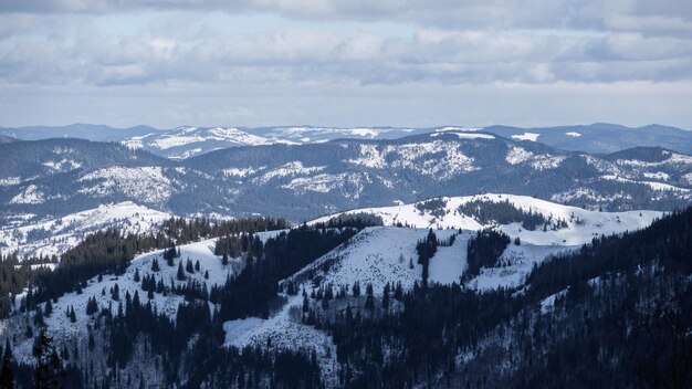 Snow covered mountain peak winter panorama