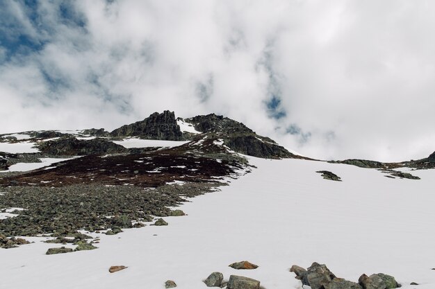 스위스 알프스에서 여름 시간에 눈 덮인 바위