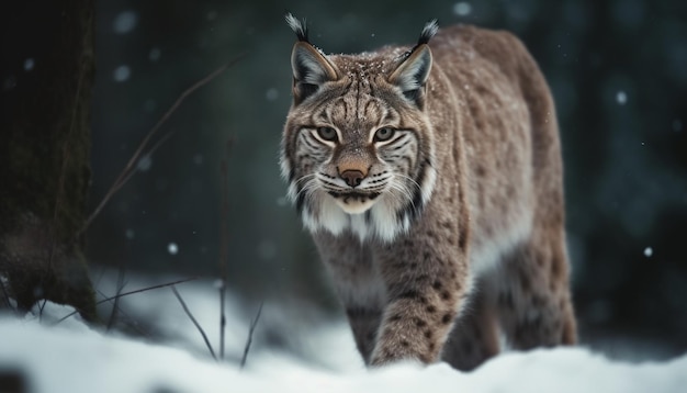 Free photo snow leopard stalking fierce beauty in nature generated by ai