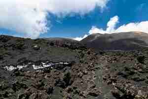 Free photo snow under volcanic ash on top of the volcano etna in sicily, italy