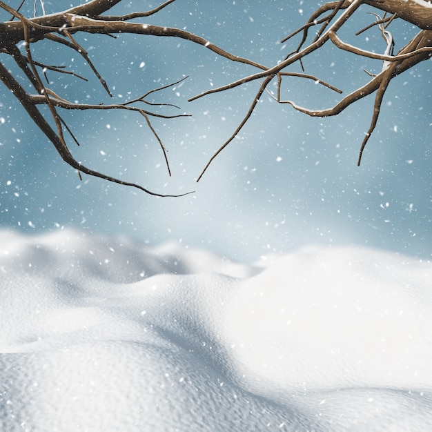 Foto gratuita il rendering 3d di un paesaggio innevato invernale