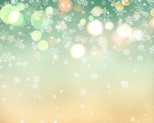 Foto gratuita natale sfondo di stelle fiocchi di neve e luci bokeh