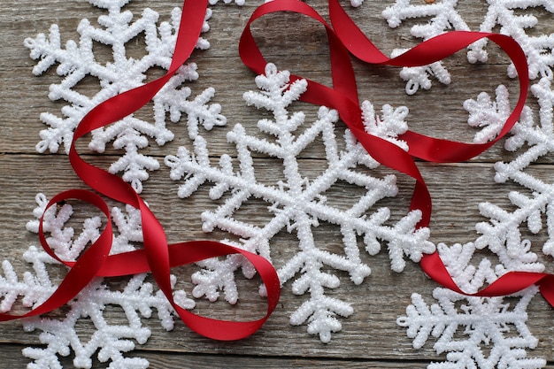 Snowflakes and red ribbon