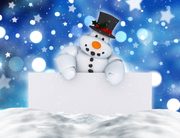 Foto gratuita il rendering 3d di un pupazzo con un cartello bianco in neve