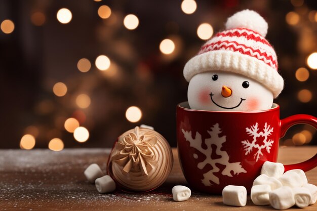 Snowman in a mug Christmas card backgrounds magical