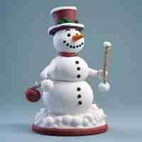 Free photo snowman with a cane on a blue background 3d illustration