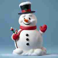Foto gratuita pupazzo di neve con sciarpa rossa e cappello su sfondo blu 3d'illustrazione