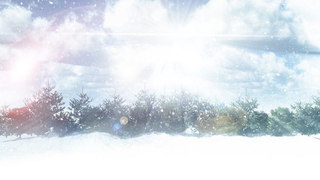 雪のモミの木の風景のレンダリング3D