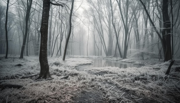 Free photo snowy forest mystery spooky beauty in nature generated by ai