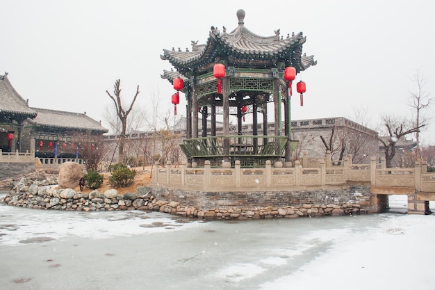 Snowy historic pavilion