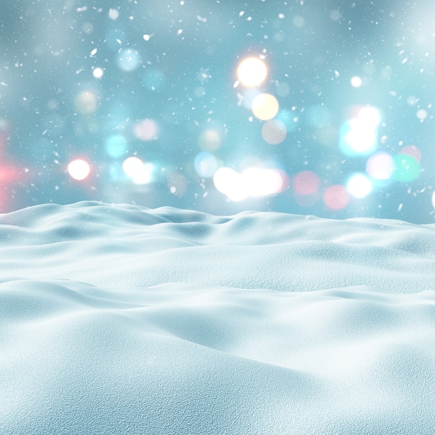 Snowy landscape with bokeh lights