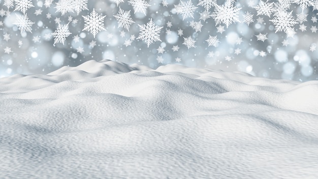 3D визуализации снежный пейзаж со снежинками