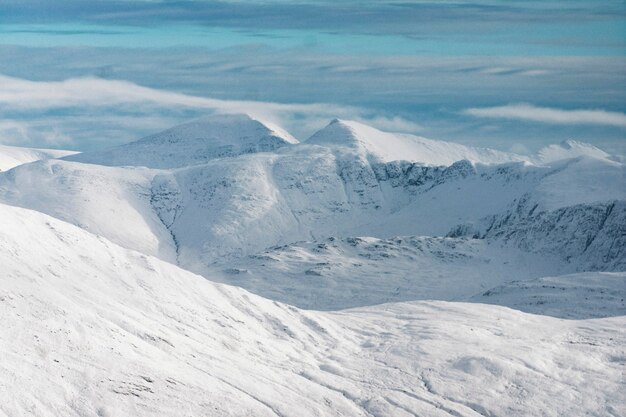 Snowy mountain views in winter